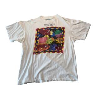 Vintage First Colony Coffee House T Shirt LG Single Stitch Fish Made in USA